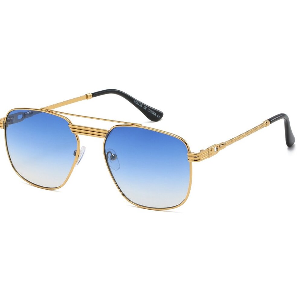 Men Women Hip Hop Sunglasses Square Blue Lens Aviator Gold Frame‎ Lentes Gafas